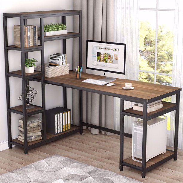 Reversible Hutch Home Office Workstation Bookcase Writing Organizer Desk Table - waseeh.com