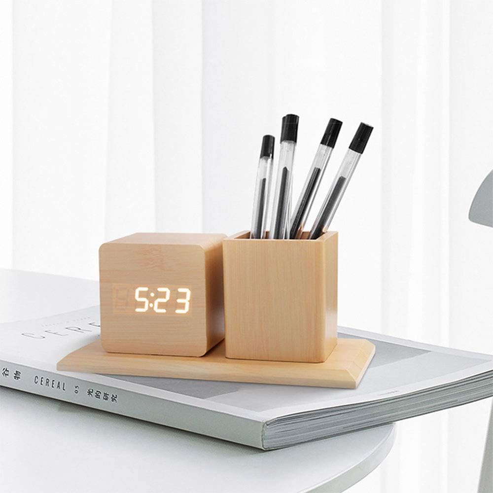 Pen Holder Wooden Digital Alarm Clock - waseeh.com