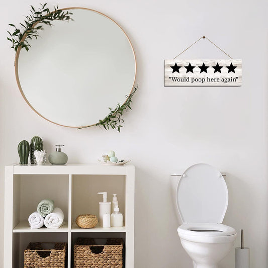 Funny "Would Poop Here Again" Wall Caption Bathroom Decor - waseeh.com