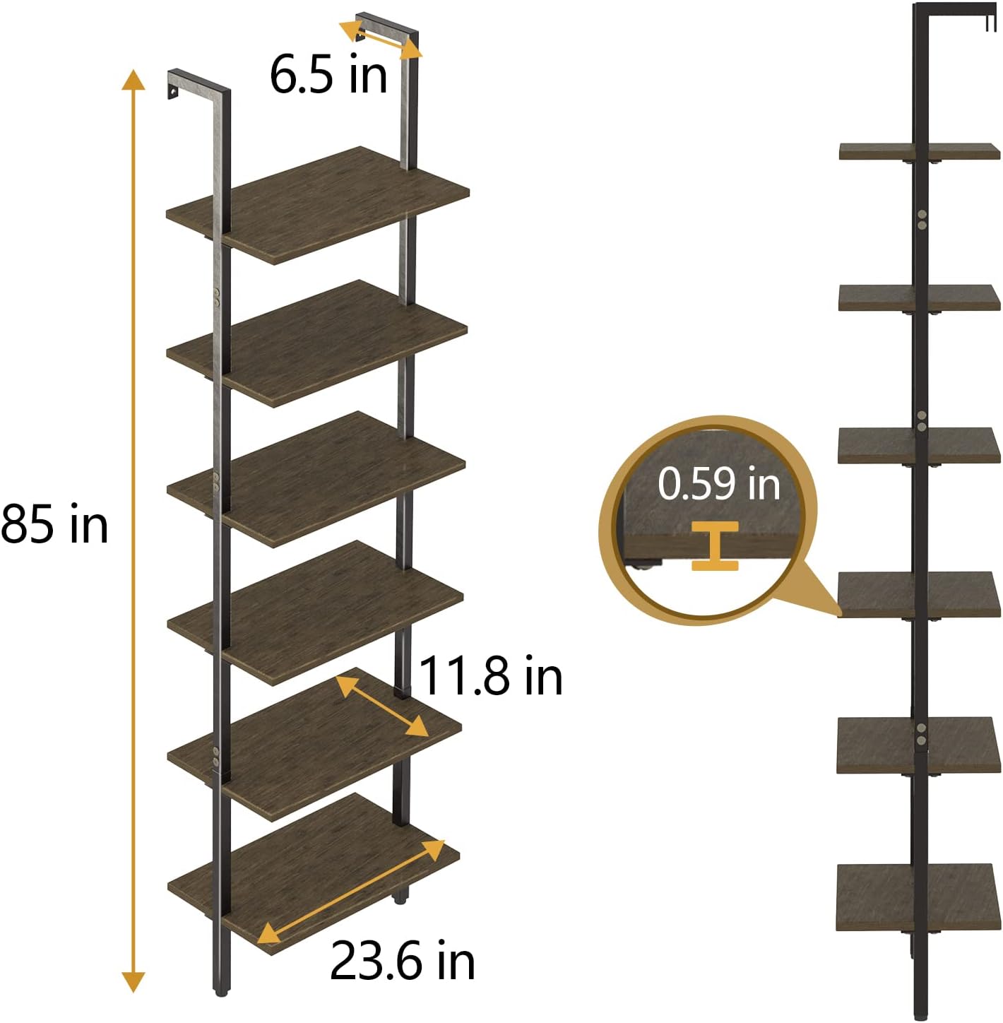 Open Tall Wall Mount Bookcase Standing Leaning Wall Shelves - waseeh.com