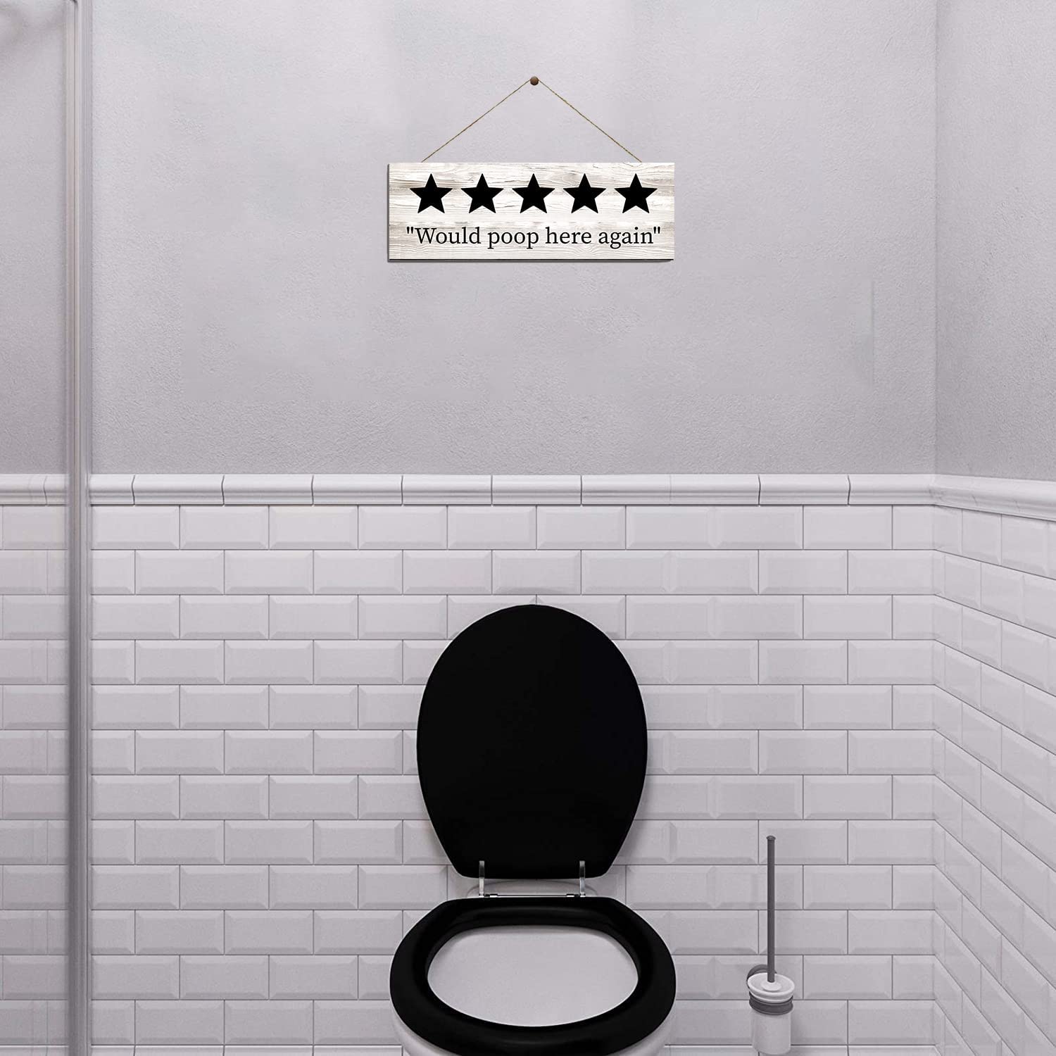 Funny "Would Poop Here Again" Wall Caption Bathroom Decor - waseeh.com