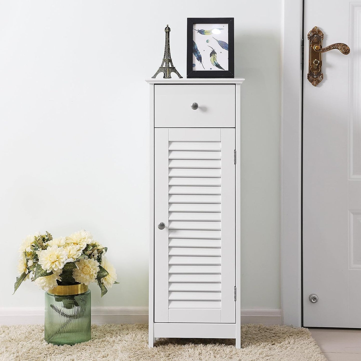 Shutter Bathroom Floor Cabinet Storage Organizer Tower Rack