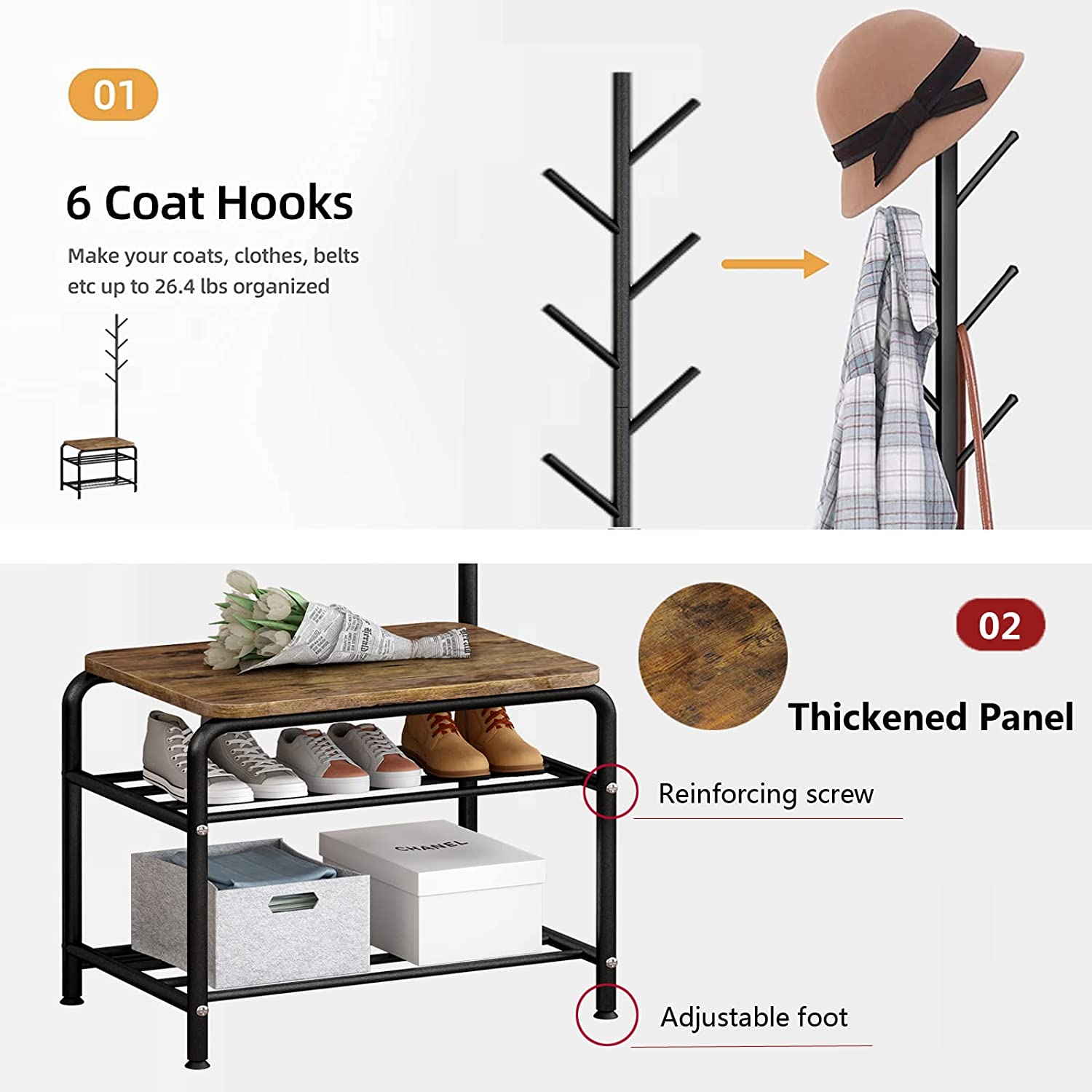 Out Bounds Industrial Coat Shoe Tree Entryway Living Bedroom Organizer Rack - waseeh.com