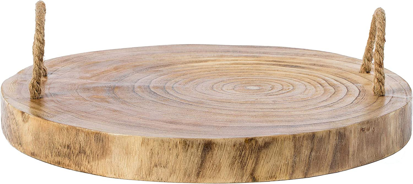 Wooden Log Serving Platter Tray with Rope Handles - waseeh.com