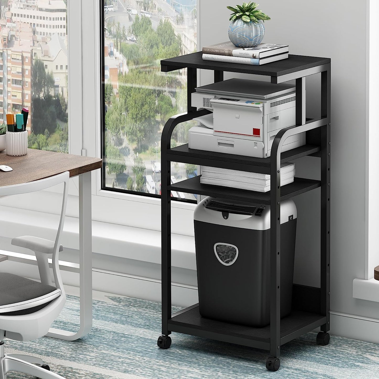 Printer Stand with Adjustable Storage Shelf, Large Tall Printer Table with Wheels - waseeh.com