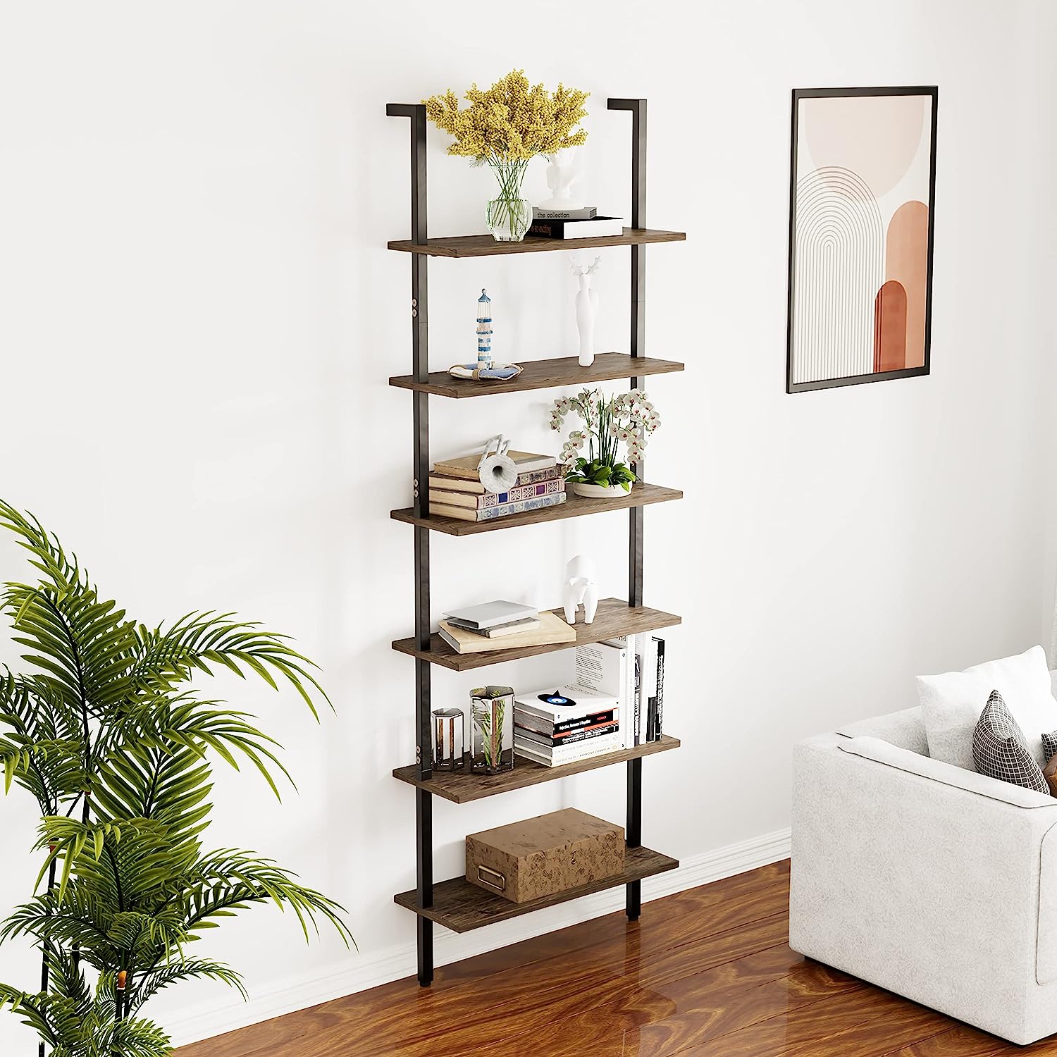 Open Tall Wall Mount Bookcase Standing Leaning Wall Shelves - waseeh.com