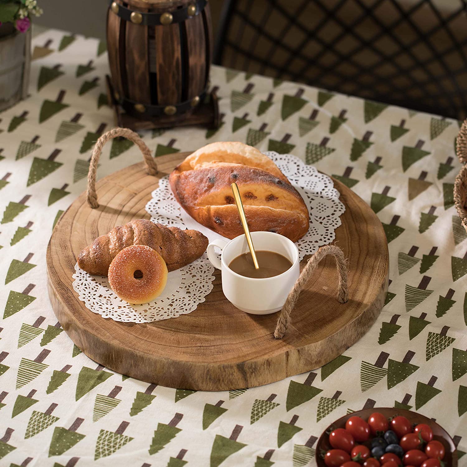 Wooden Log Serving Platter Tray with Rope Handles - waseeh.com