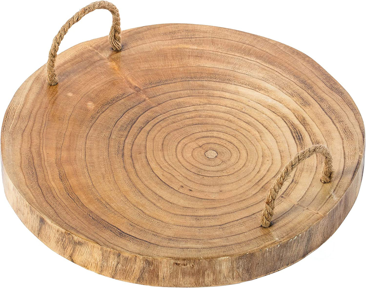 Wooden Log Serving Platter Tray with Rope Handles - waseeh.com