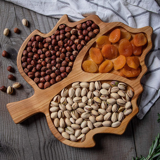 Maple Leaf Dry Fruit Snack Solid Wood Kitchen Serving Tray - waseeh.com