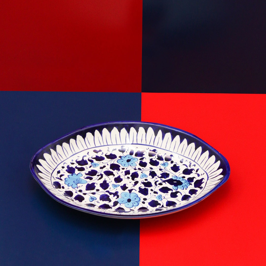 Ceramic Serving Oval Dish-blue pottery - Multani Art - waseeh.com