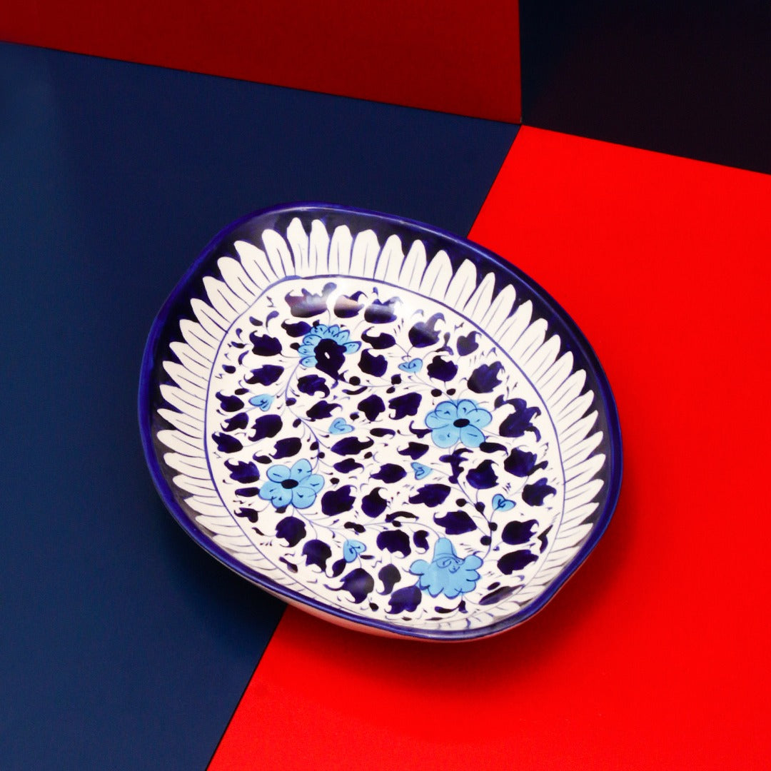 Ceramic Serving Oval Dish-blue pottery - Multani Art - waseeh.com