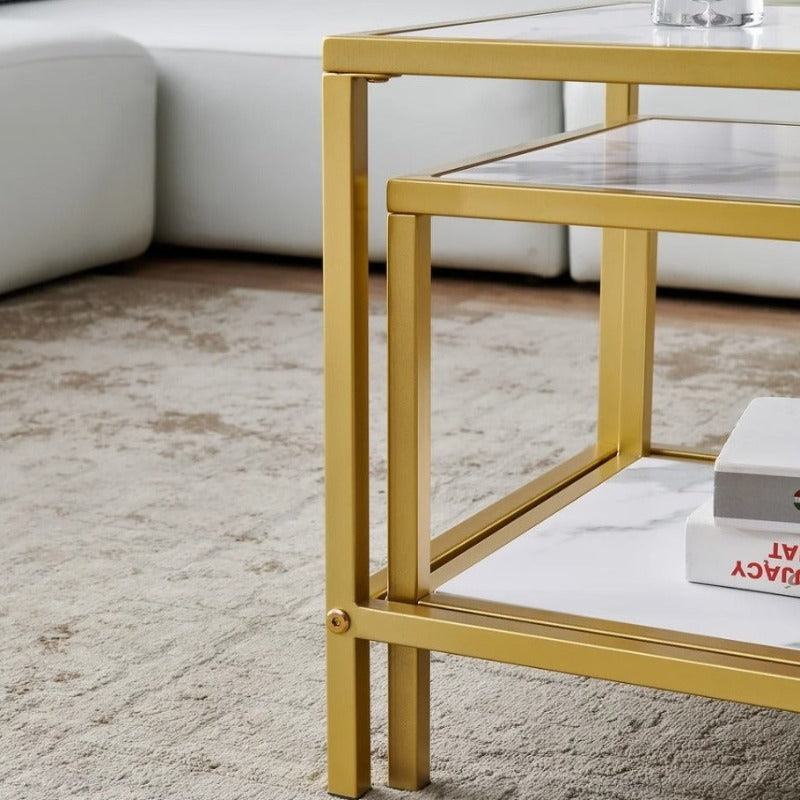 Heaten Gold Living Lounge Drawing Room Nesting Tables (Set of 2) - waseeh.com