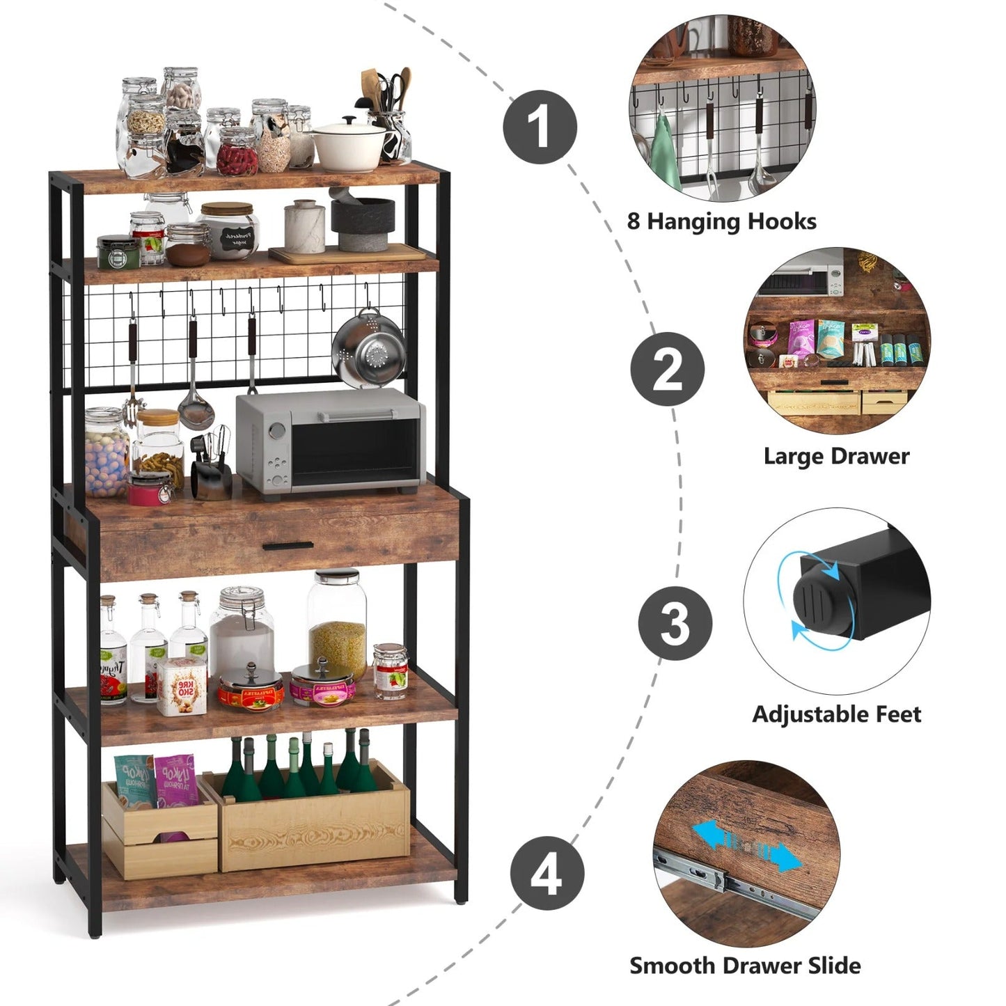 Coffer Microwave Kitchen Storage Organizer Bakers Rack - waseeh.com